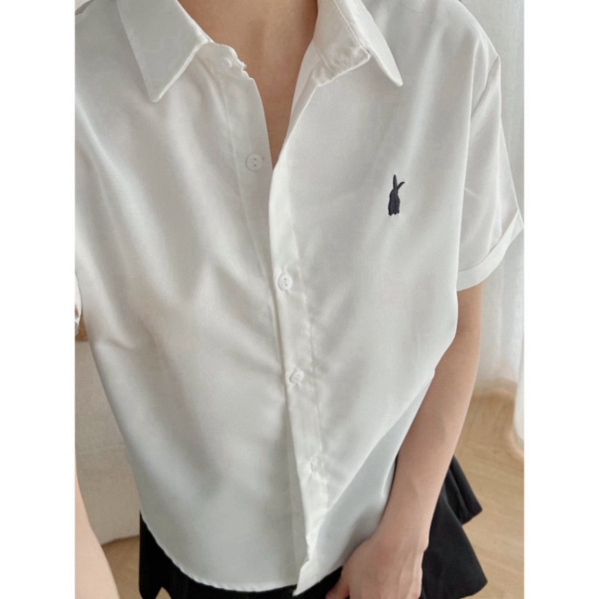 Áo sơ mi nữ cộc tay thêu thỏ, Áo sơ mi ngắn tay siêu xinh | BigBuy360 - bigbuy360.vn