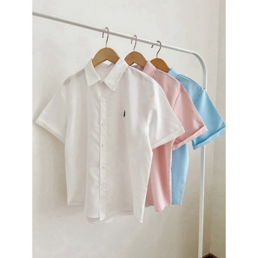 Áo sơ mi nữ cộc tay thêu thỏ, Áo sơ mi ngắn tay siêu xinh | BigBuy360 - bigbuy360.vn