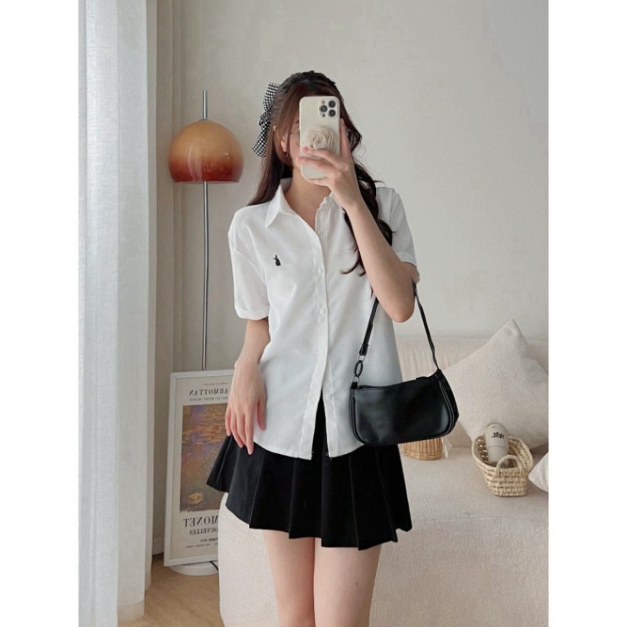 Áo sơ mi nữ cộc tay thêu thỏ, Áo sơ mi ngắn tay siêu xinh | BigBuy360 - bigbuy360.vn