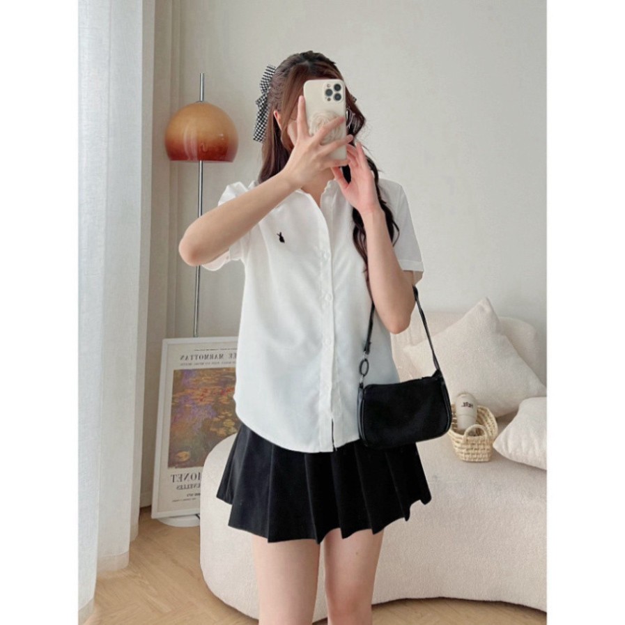 Áo sơ mi nữ cộc tay thêu thỏ, Áo sơ mi ngắn tay siêu xinh | BigBuy360 - bigbuy360.vn