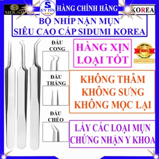 Bộ 3 cây nhíp gắp mụn đầu đen lấy mụn cám ẩn bọc cao cấp xịn Sidumi hàn quốc gắn nối mi giả gắp linh kiện đầu cong thẳng