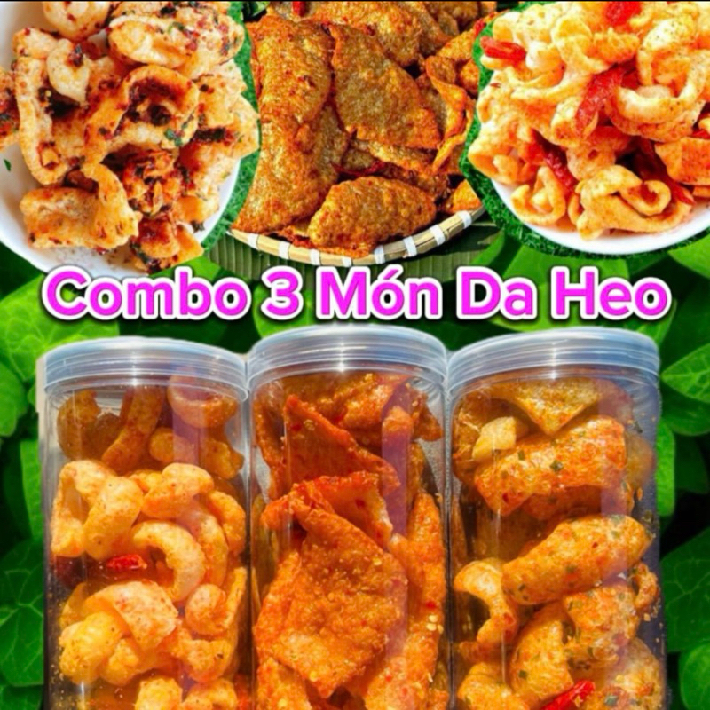 Combo 3 món Da heo tỏi ớt+Mắm hành+Quay 190gr. Đồ ăn vặt giòn tan Snack Thức Ăn Food