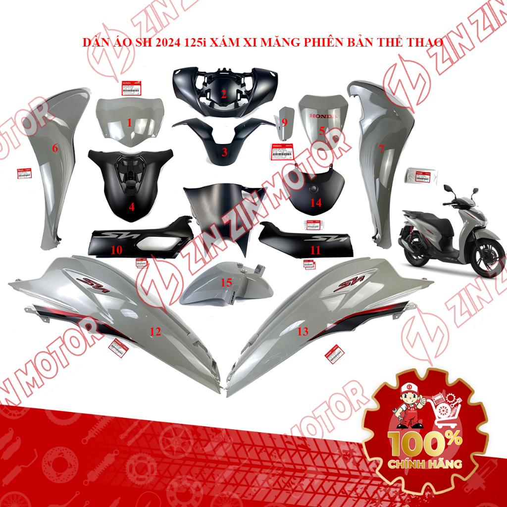Dàn Áo Xe SH125i, SH 125i 2024 Xám Xi Măng Phiên Bản Thể Thao Chính Hãng - ZZM