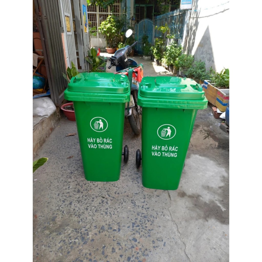 Thùng rác công cộng 120L có bánh xe, thùng rác nhựa 120l cao cấp