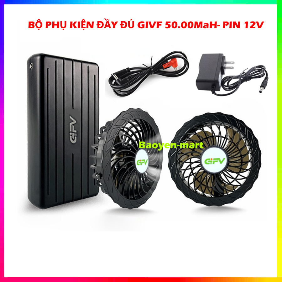 BỘ PHỤ KIỆN ÁO ĐIỀU HÒA GIVF NHẬT BẢN PIN 50.000mAh- QUẠT 12V SIÊU KHỦNG, SIÊU MẠNH