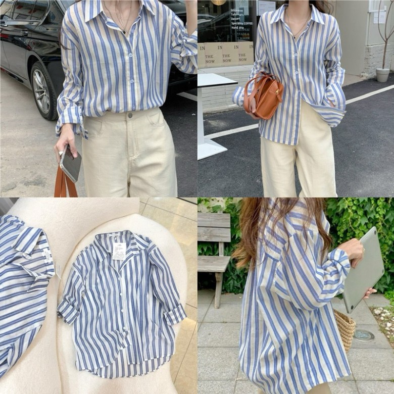 ÁO SƠ MI ĐŨI KẺ SỌC XANH MỎNG MÁT MỀM MỊN NHẸ MẶC ĐI LÀM ĐI CHƠI CÔNG SỞ ĐỀU ĐƯỢC 2024 | BigBuy360 - bigbuy360.vn