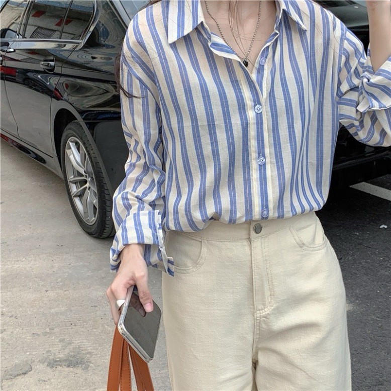 ÁO SƠ MI ĐŨI KẺ SỌC XANH MỎNG MÁT MỀM MỊN NHẸ MẶC ĐI LÀM ĐI CHƠI CÔNG SỞ ĐỀU ĐƯỢC 2024 | BigBuy360 - bigbuy360.vn