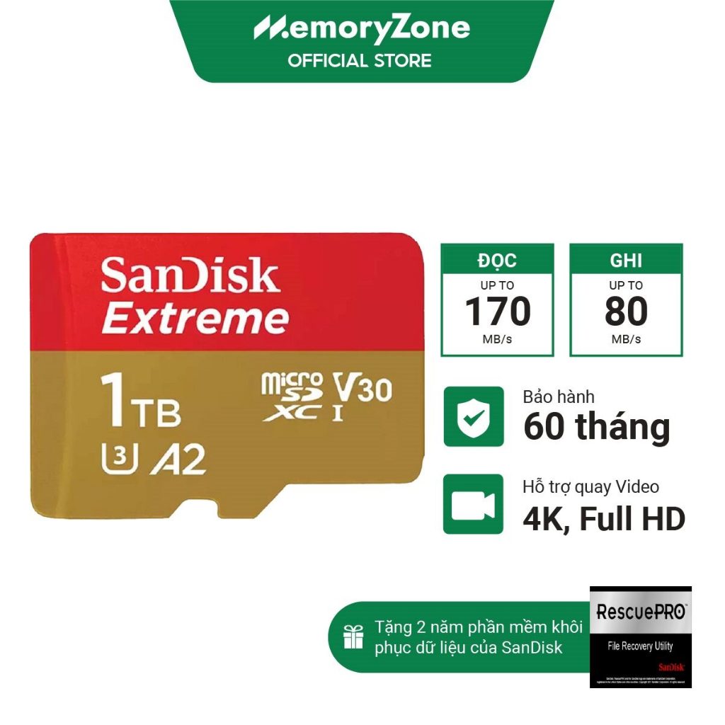 Thẻ Nhớ MicroSDXC SanDisk Extreme V30 A2 512GB - 1TB 190MB/s | BigBuy360 - bigbuy360.vn
