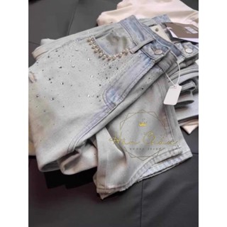 Quần jeans ống xuông đính đá ngọc viền túi, quần bò ống rộng nữ đính đá dễ phối đồ mặc đi học đi làm (HC3)