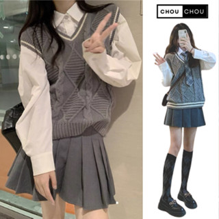 Áo gile len nữ vặn thừng phong cách Hàn Quốc chất len dày mịn họa tiết thổ cẩm CHOU DELIZ