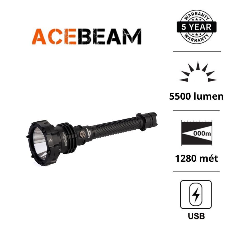  Đèn pin chiếu xa ACEBEAM P20 độ sáng 5600 lumen tầm chiếu xa 1454m pin 2x5000mAH 