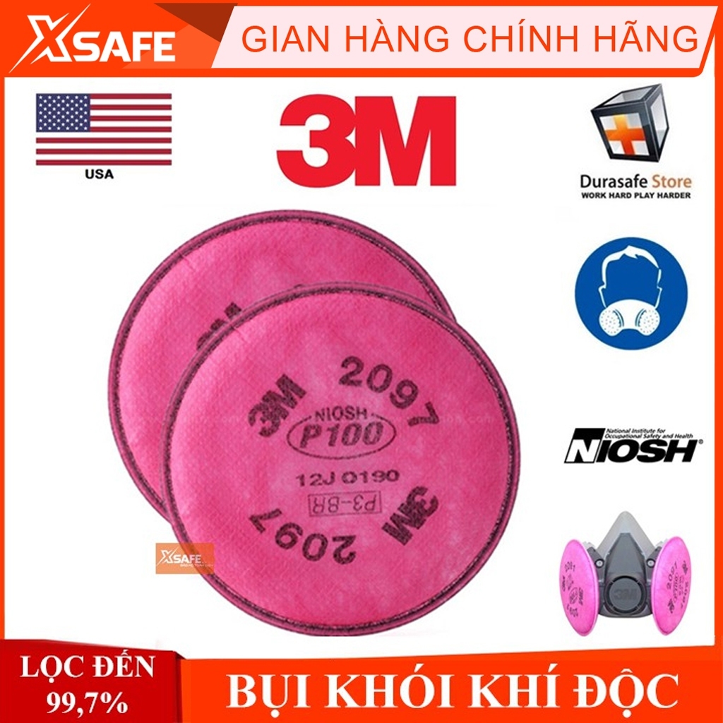 Phin lọc 3M 2097 (1 cặp) lọc hơi khói hàn bụi siêu vi - dùng cho mặt nạ phòng độc 3M 6200 3M 7502 3M