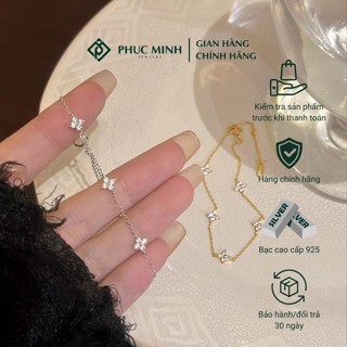  Lắc tay bạc PMJ mặt cỏ bốn lá đính đá nhỏ nhắn xinh xắn PMJS0322L Phúc Minh Jewelry 