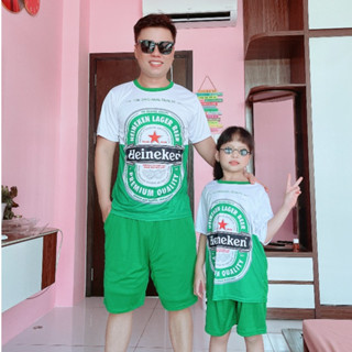 Bộ thể thao nam nữ bia HEINEKEN chất thun lạnh thoáng mát kiểu dáng độc lạ màu trắng phối xanh đủ size 40-100kg - uni