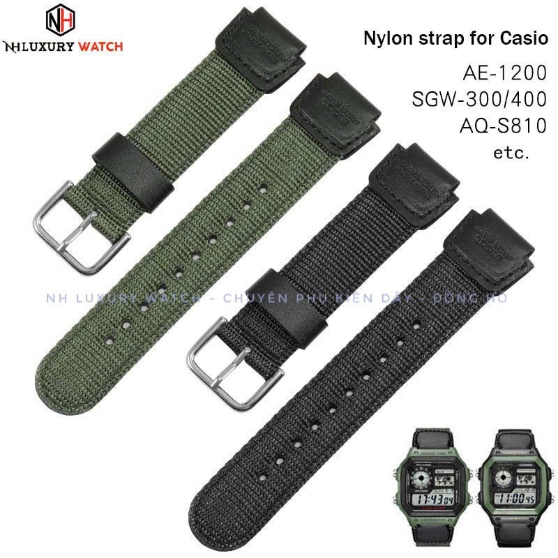 Dây Đeo Vải Dù Thời Trang lắp cho đồng hồ Casio Ae-1200Wh / Sgw-300H size 18mm