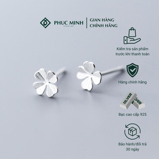  Khuyên tai bạc PMJ bông tai nữ cỏ 4 lá trơn phụ kiện trang sức nữ thanh lịch 