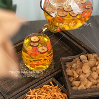 Trà đông trùng hạ thảo set mix sẵn, trà thảo mộc gồm: Táo đỏ, long nhãn, đông trùng hạ thảo, kỳ tử