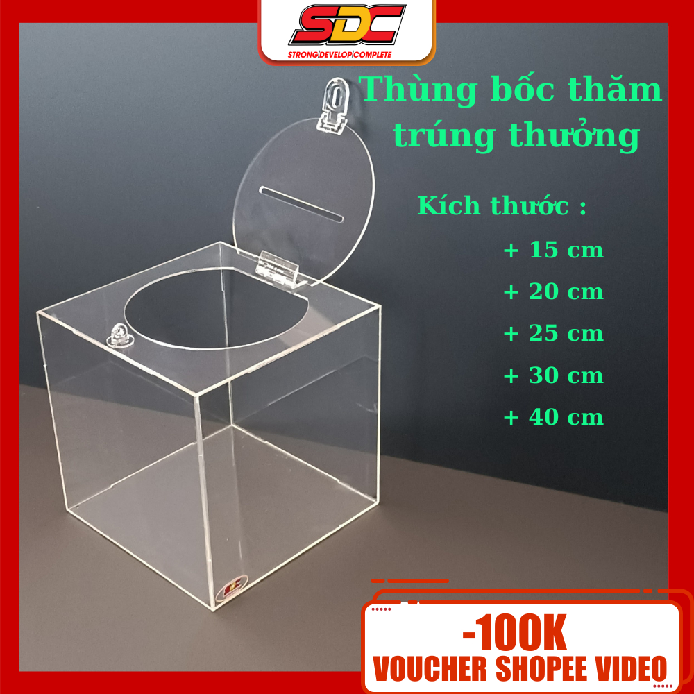 Thùng Bốc Thăm Trúng Thưởng - TẶNG KÈM Ổ KHÓA SỐ - Thùng Phiếu Mica Trong Suốt - Hộp Bốc Thăm Trúng 