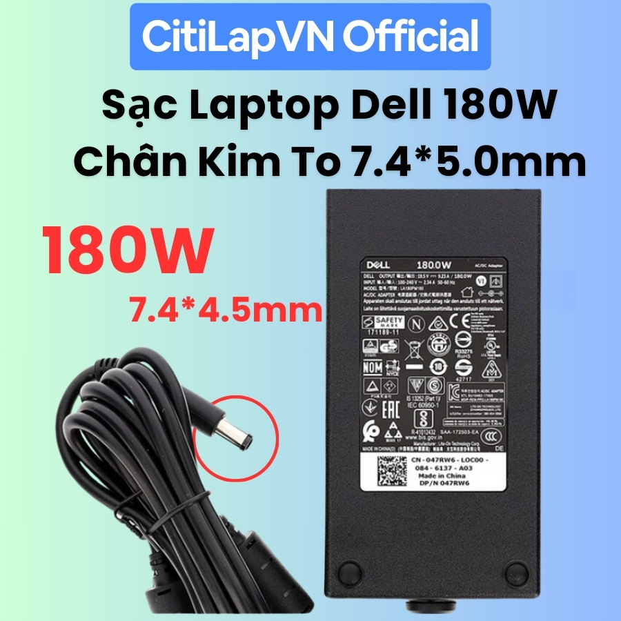 Sạc Laptop Dell 180W 19.5V- 9.23A Chân Kim To 7.4*5.0mm - Sạc Zin Bóc Máy