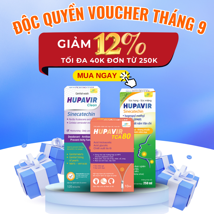 Combo bộ 3 chấm sùi mào gà TCA 80 Hupavir kèm súc họng và dung dịch vệ sinh Hupavir giảm sùi mào gà
