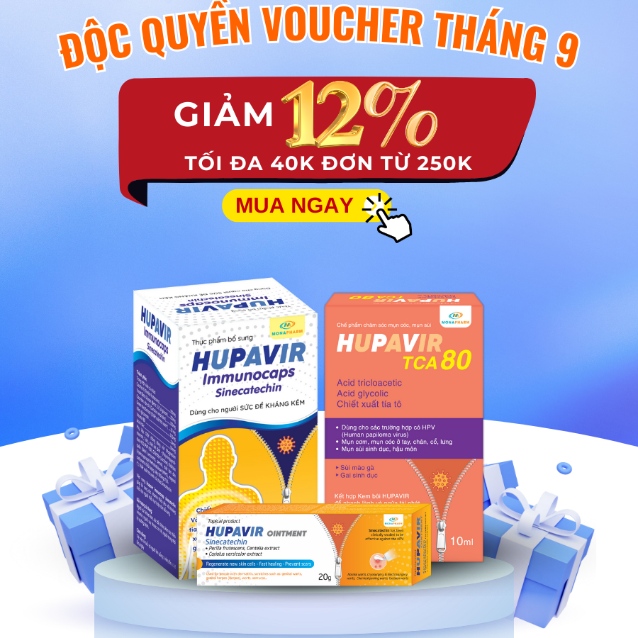 Combo giảm sùi mào gà Hupavir giảm sùi,  hỗ trợ ngăn tái nhiễm sùi mào gà