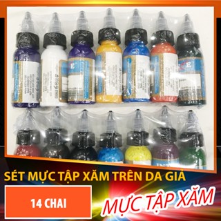 Sét mực tập xăm hình trên da giả full 14 màu cơ bản