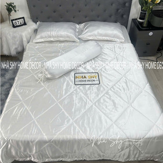 Trọn Bộ Drap Giường Phi Lụa Bóng Cao Cấp Màu Trắng Đủ Size - Set 4 Món và 5 Món - Nhà Shy Home Decor