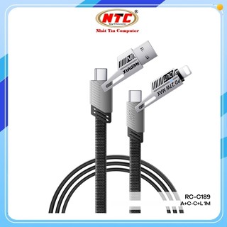 Cáp sạc nhanh đa năng 2in2 Remax RC-C189 TypeC to TypeC 65W / TypeC to LN 27W / USB-A to TypeC 30W, dài 1M (Đen)