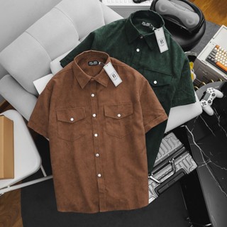 Big size - Áo sơ mi tay ngắn nam big size unisex phối túi vải nhung tăm thời trang 85-140kg