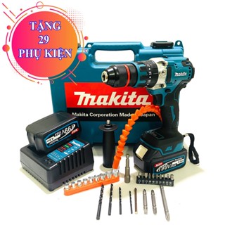 Combo Máy Khoan Makita 199V + Phụ Kiện Không Chổi Than Có Búa AutoLock 13 Ly - Chuyên Khoan Cực Khỏe 