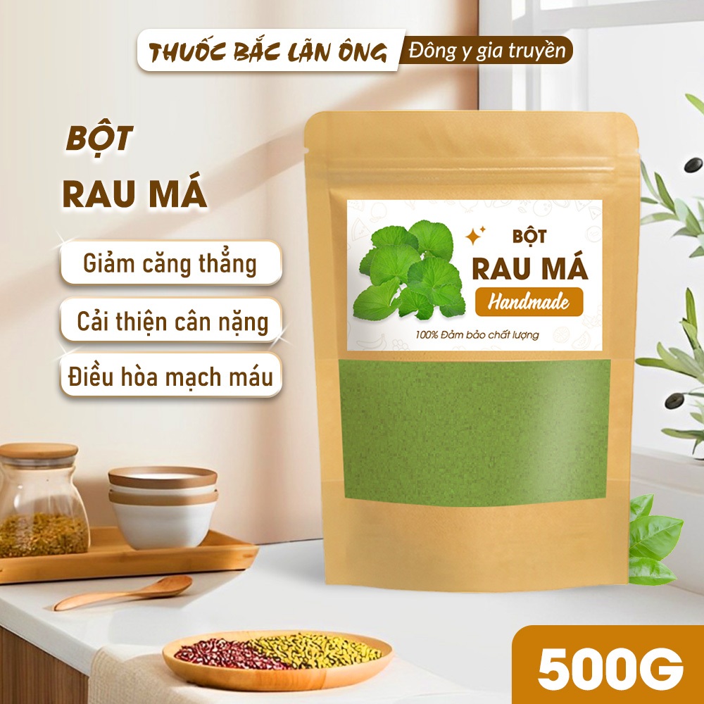Bột rau má sấy lạnh 500g, nguyên chất, thơm mịn, bột pha uống detox, thanh lọc cơ thể - Lãn Ông