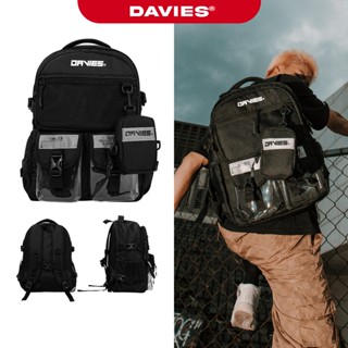 Balo đi học phản quang DAVIES nam, nữ vải canvas màu đen nhiều ngăn Black Warrior Backpack, tặng kèm mini pocket | D-P33