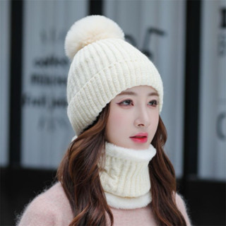  Bộ nón len ống cổ nữ hai mặt dày ặn ấm áp lót lông bên trong nón đi lạnh mùa đông giữ ấm 