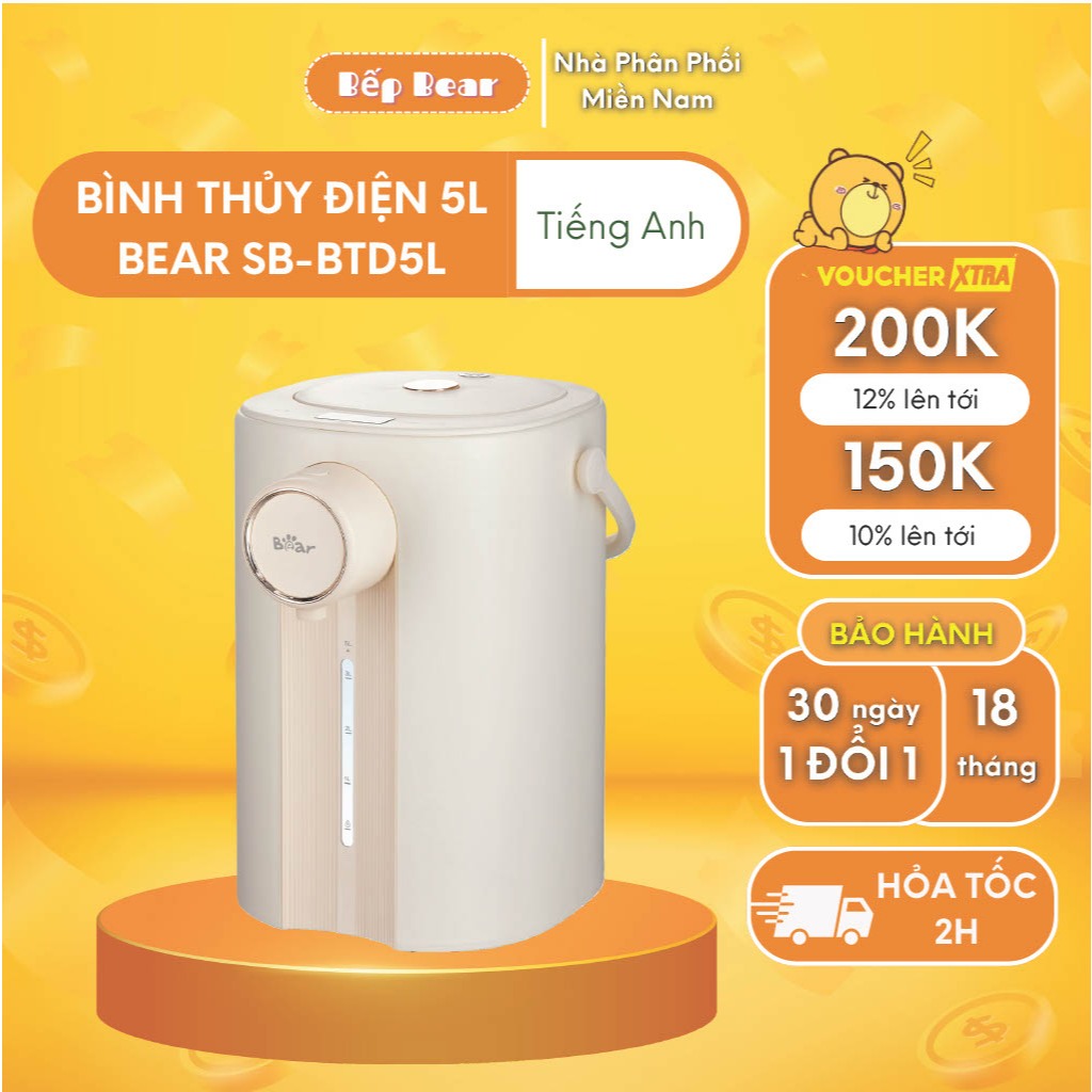 Bình Thủy Điện Đun Nước Nóng Giữ Nhiệt 5L BEAR Chính Hãng SB-BTD5L Bình Đun Nước Thủy Điện Thông Minh - Bản Tiếng Anh