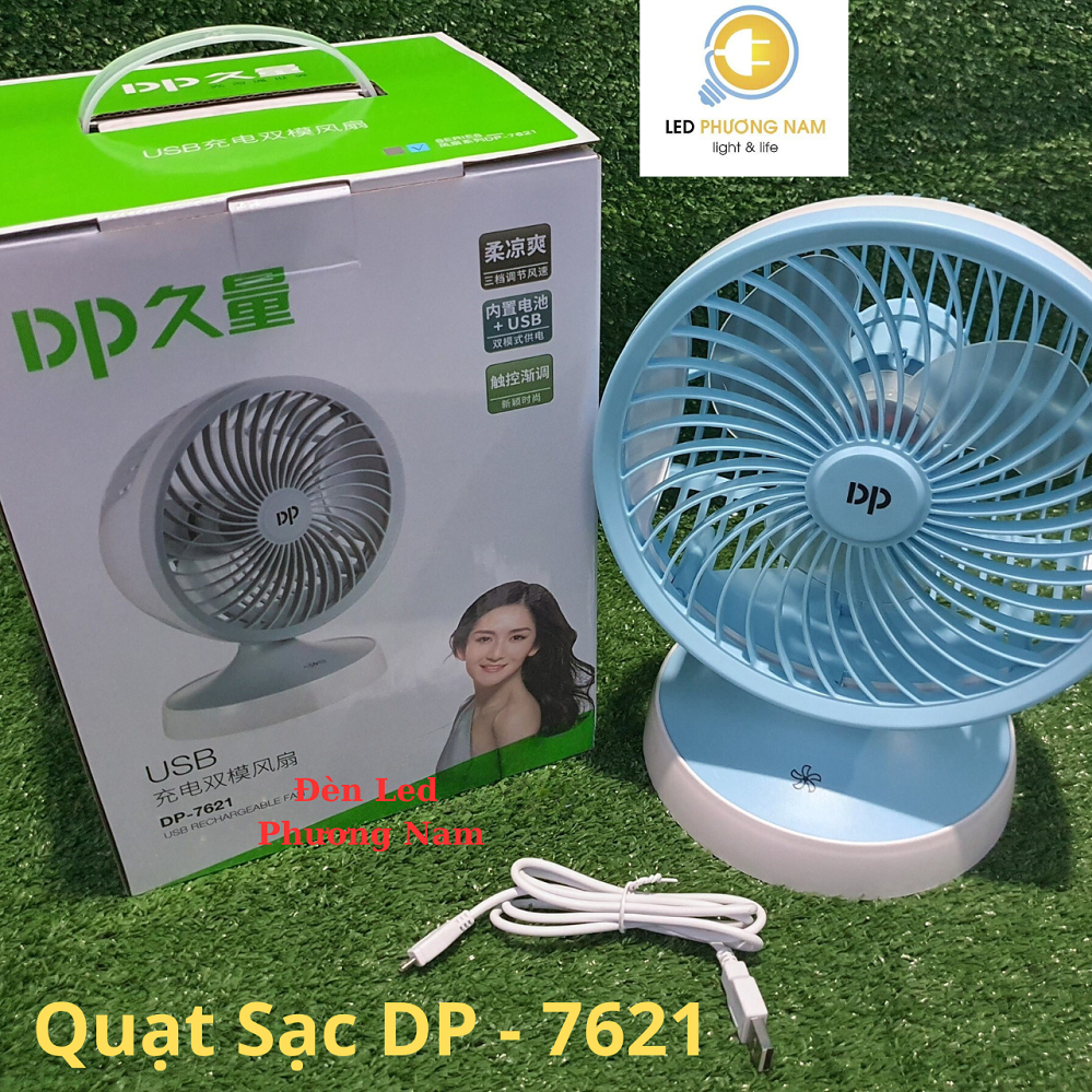 Quạt sạc điện Mini DP-7621, Sạc Cổng USB 5V - 3 Chế Độ Điều Chỉnh Gió Vô Cấp