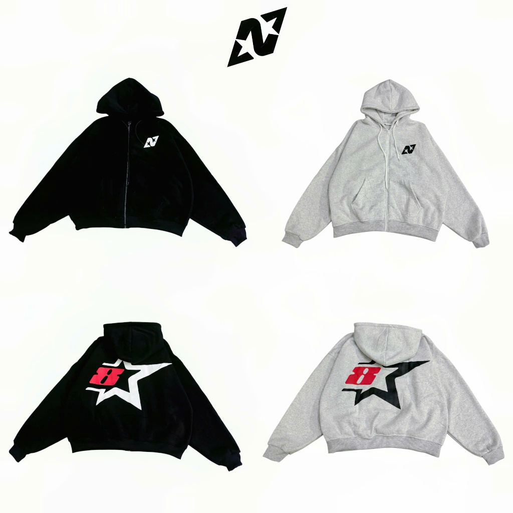 ÁO HOODIE ZIP UNISEX EIGHT STAR/ FROM BOXY - N.E.K.K