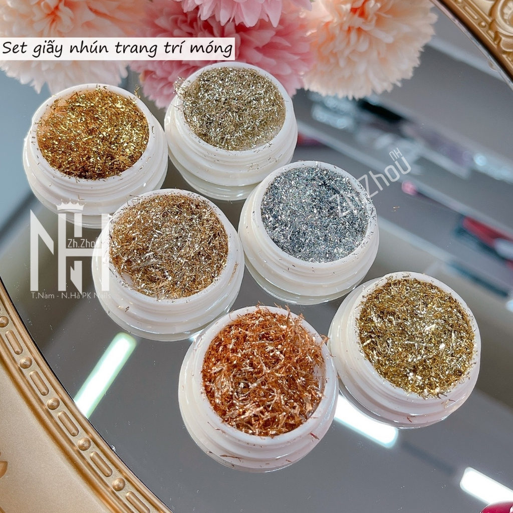 SET Nhũ trang trí móng, set giấy nhún xé sợi