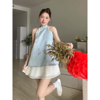 Áo yếm cổ tàu trắng/hồng/xanh bơ/xanh biển-ORIMI