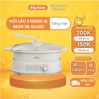 Nồi Lẩu 2 Ngăn Uyên Ương Bear 6L SB-NL60U Chống Dính Sôi Nhanh Đều Công Suất Lớn Bảo Hành 18 Tháng