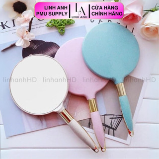Gương Cầm Tay Hàn Quốc Gương Vintage Dáng Tròn Mini Makeup Phun Xăm