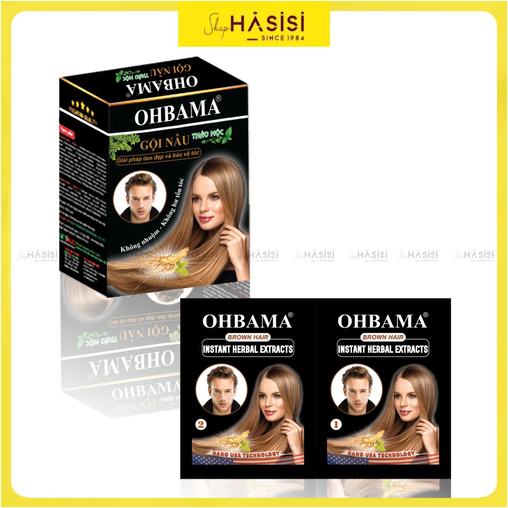 Gội Là Nâu/Đen OHBAMA /HAMIFA -Black/Dark Brown Hair Instant Herbal Extracts(1 gói)
