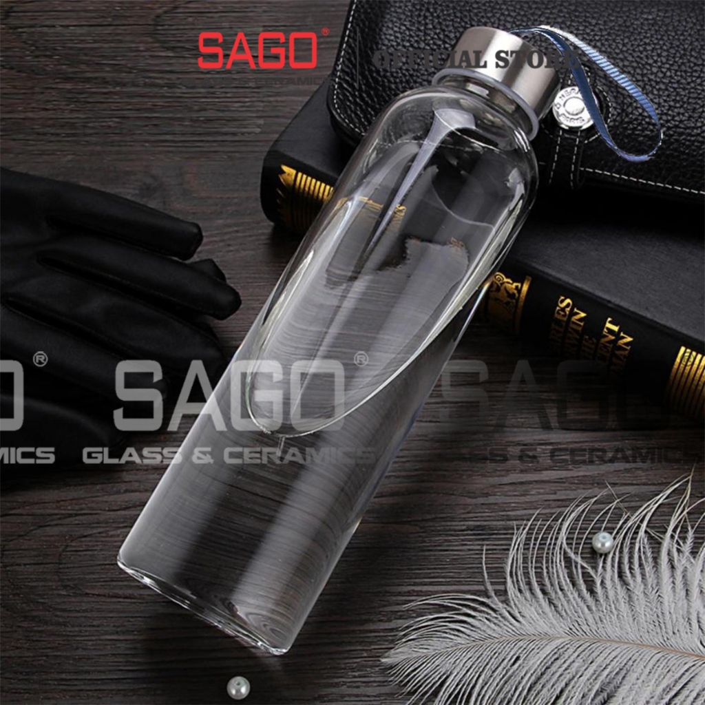 [ Set 06 ] Bình Nước Thủy Tinh 500ml Nắp Dây Xách