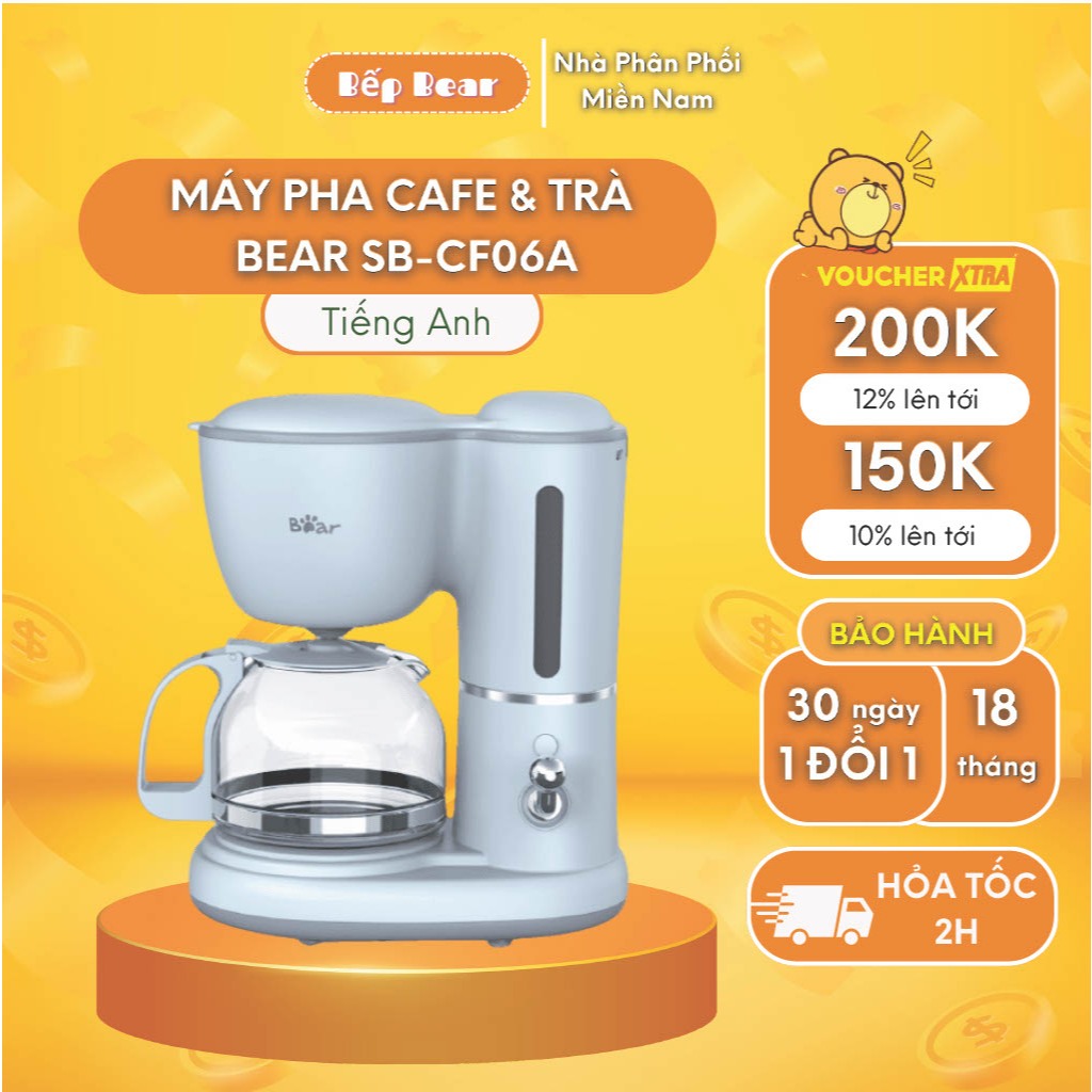  Máy Pha Cafe Trà Mini BEAR Máy pha Cà Phê Mini Đa Năng Tự Động Dung tích 600ml SB-CF06A - Bản Quốc Tế Bảo hành 18 Tháng 