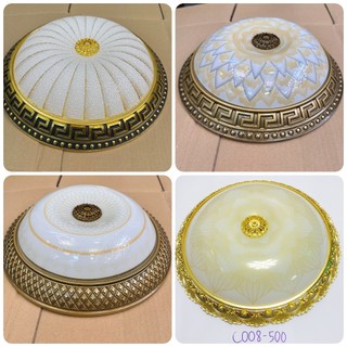 Đèn ốp trần, ốp hiên trang trí chất liệu hợp kim cao cấp, chao thủy tinh cỡ 350: 400: 500mm - Mua 10 tặng 1