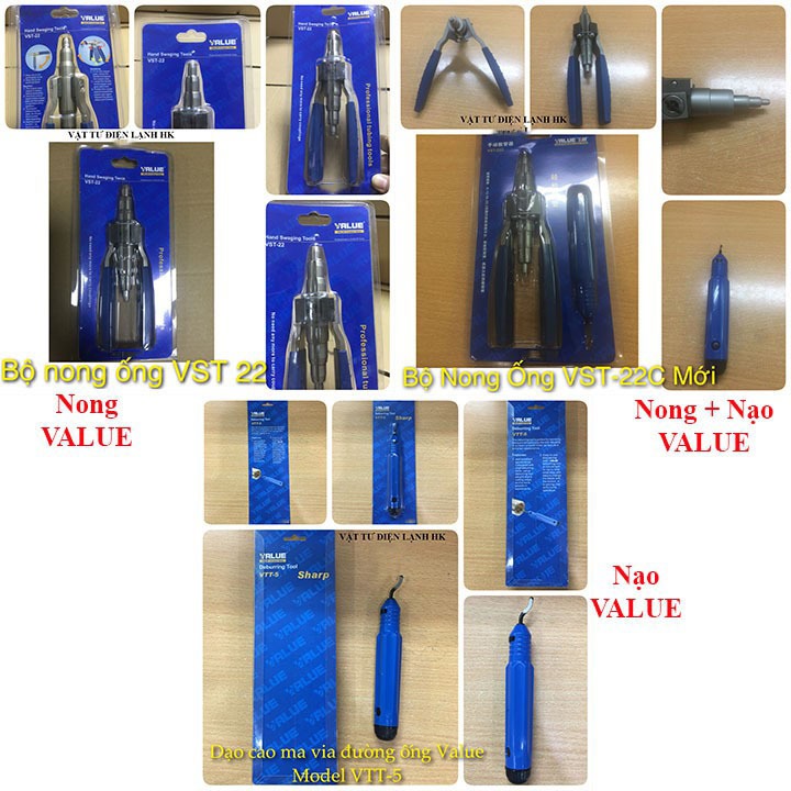 Dụng cụ nong ống đồng VALUE VST 22B - Tay nạo VTT-5 - Combo Nong và nạo bavia VST-22C long ống VST-2