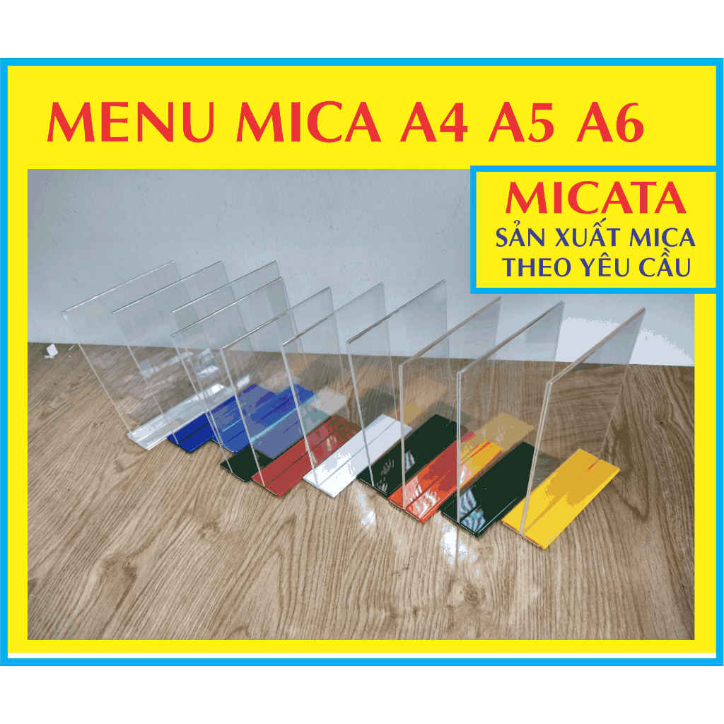 MENU MICA A6 A5 A4 10X20 CM ĐẾ LÙA ok