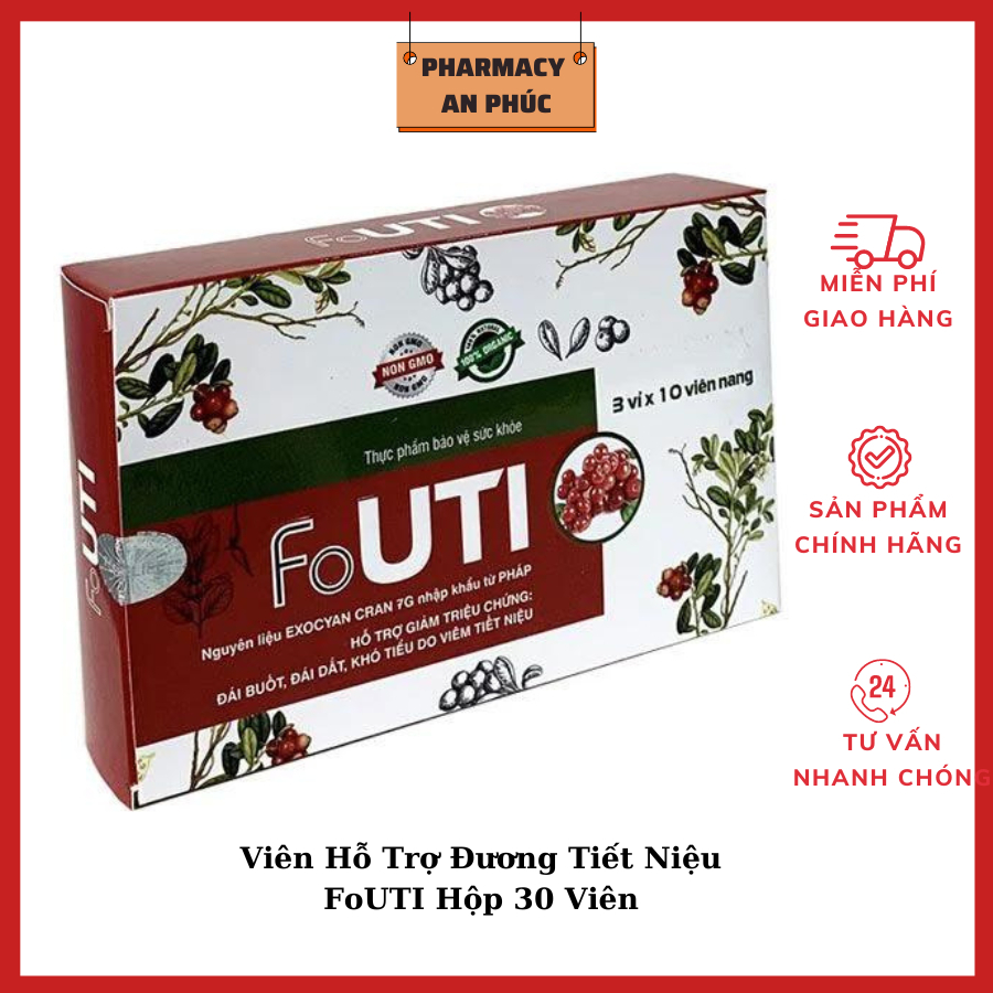 Viên Hỗ Trợ Đường Tiết Niệu FoUTI - Giúp Giảm Tiểu Gắt Tiểu Buốt, Đau Khi Đi Tiểu (Hộp 30 viên)