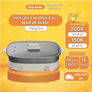 Nồi Lẩu Nướng Điện Đa Năng BEAR 4,5L Bếp Lẩu Nướng Điện Minh Sôi Nhanh, Chống Dính SB-NL45K BH 18TH