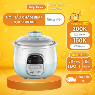 Nồi Nấu Cháo Chậm Cho Bé 0,8L Bear Đa Năng Nồi Chưng Yến 6 trong 1, Kèm Lồng Hấp, Bản Tiếng Việt Bảo Hành 18 Tháng