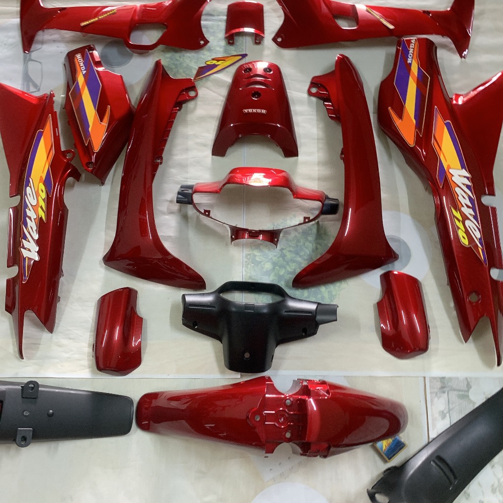 [ Tặng Tem ] DÀN  Áo Xe Wave Anpha - ZX  Wave Thái màu Đỏ Candy -nhựa ABS loại 1